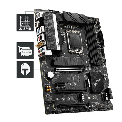 MSI PRO Z690-A WIFI DDR4 ATX motherboard supports 12th Gen Intel processors, LGA 1700 - 14 Duet Rail 55A VRM, Memory Boost 5200MHz/OC, 1 x PCIe 5.0 x16, 3 x M.2 Gen4 x4, 2.5G LAN, Wi-Fi 6.