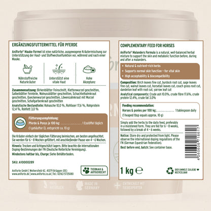 AniForte Mauke Formula for Horses 1kg - Natural skin & hoof care, supports metabolism & immune system, horse care for healthy skin & well-being.