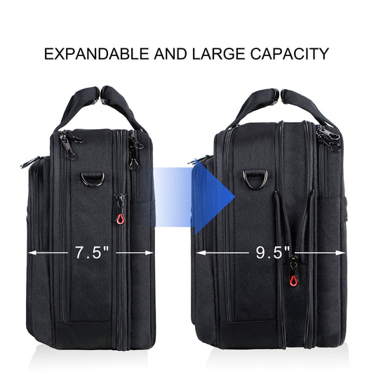 KROSER 18" Laptop Briefcase Fits Up to 17.3" Expandable Waterproof Shoulder Bag Computer Bag with RFID Pockets for Travel/Business/School/Men/Women- Black (MEHRWEG)