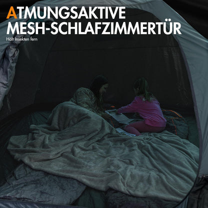 PORTAL Blackout tent for 3-4 people with front vestibule. Dome tent with 4000mm waterproof rating. Ideal for camping, traveling, festivals, and outdoor activities with family.