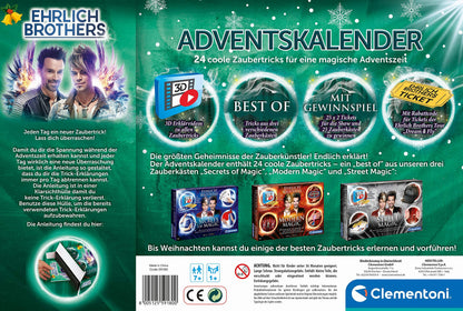 Clementoni Ehrlich Brothers Advent Calendar, magical Christmas calendar, with 24 cool magic tricks, magic set for kids aged 7 and up. Item number 59180.