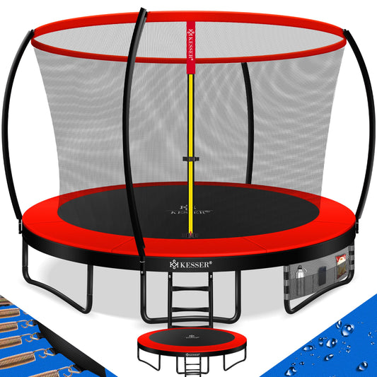 KESSER® trampoline Ø 366 cm | TÜV Rheinland GS certified | Garden trampoline for kids up to 150 kg | Complete set with safety net, ladder, edge cover and accessories.