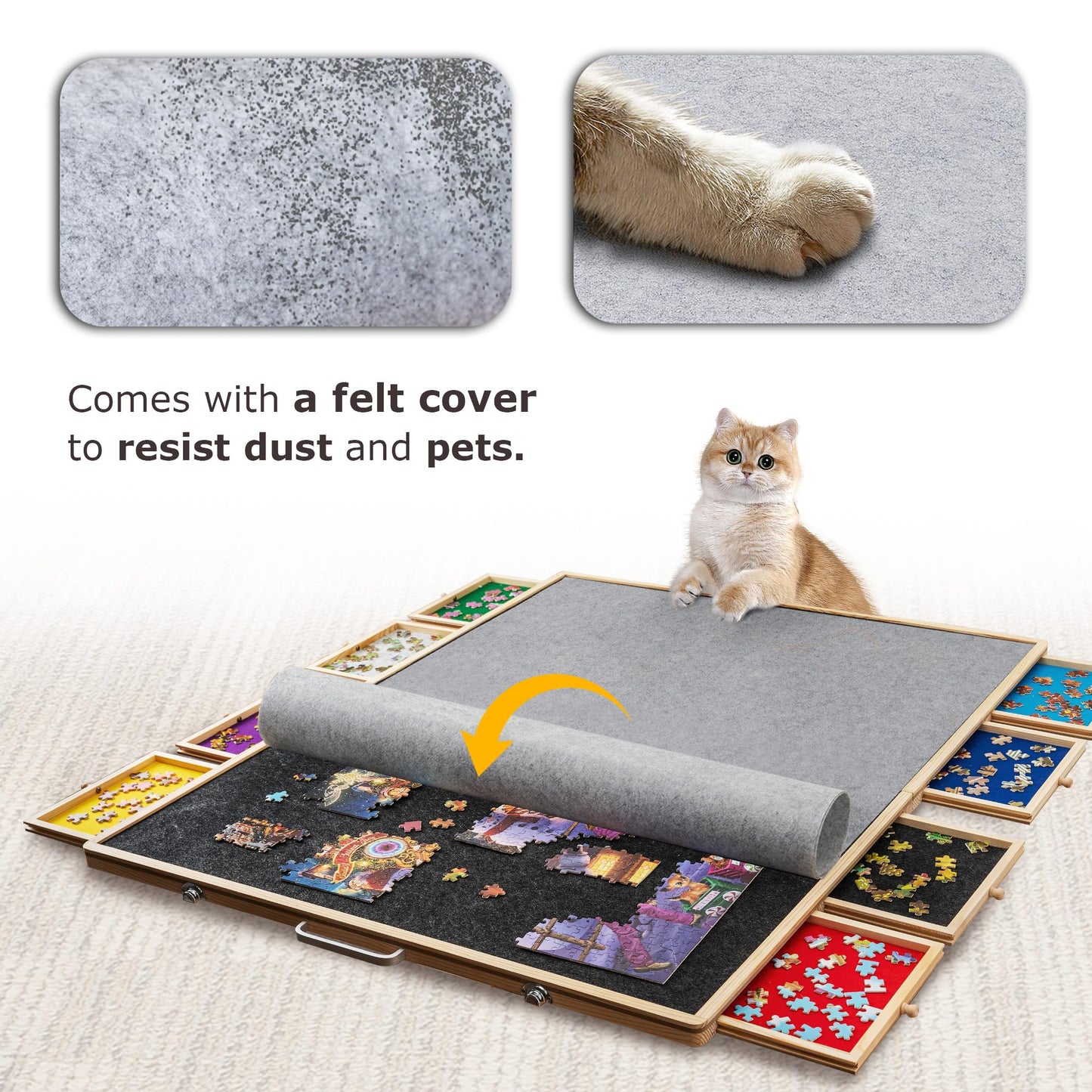 Tektalk folding puzzle board for up to 2000 puzzle pieces, with 8 sorting trays/drawers, puzzle table with lid, suitable for 2000, 1500, 1000, 500 puzzle pieces.