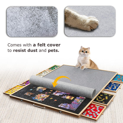 Tektalk folding puzzle board for up to 2000 puzzle pieces, with 8 sorting trays/drawers, puzzle table with lid, suitable for 2000, 1500, 1000, 500 puzzle pieces.