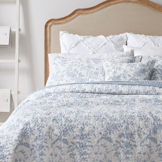 Laura Ashley - King size bedding set, cotton, reversible, with bonus pillowcase, all-season country home decoration (Amberley Blue, King)