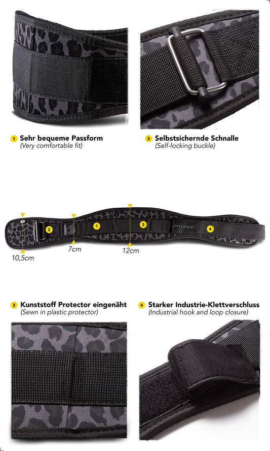 FITGRIFF® Weightlifting Belt V2 - Weightlifter Belt for Men and Women - Bodybuilding, Strength Training, Crossfit Training - Training Belt, Weightlifting Belt, Gym Workout (Leopard, M)