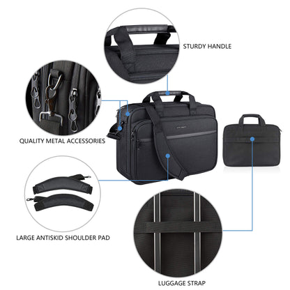 KROSER 18" Laptop Briefcase Fits Up to 17.3" Expandable Waterproof Shoulder Bag Computer Bag with RFID Pockets for Travel/Business/School/Men/Women- Black (MEHRWEG)