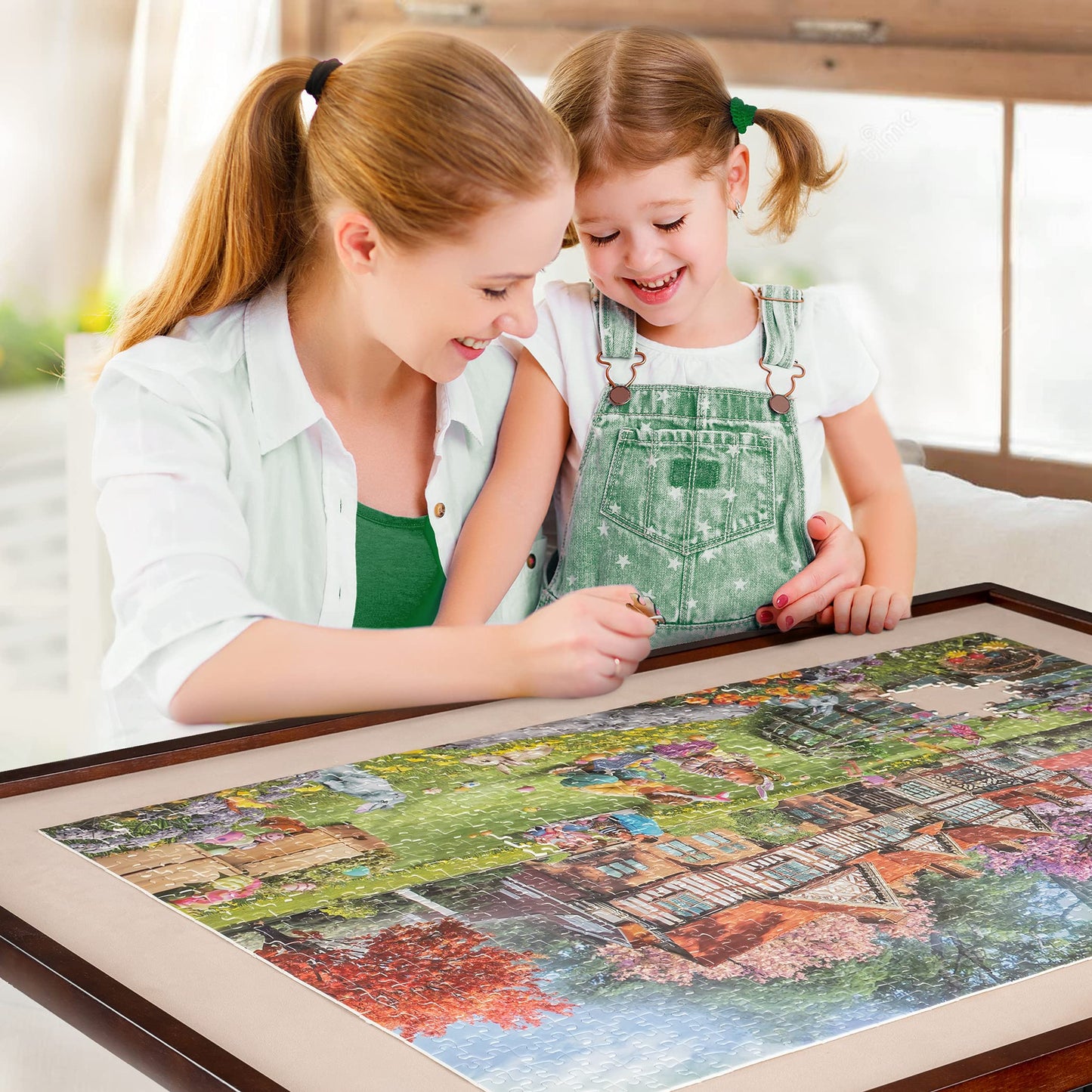Becko US Jigsaw Puzzle Table Puzzle Board with Cover Puzzle Easel Tilting Table with Height Adjustment for Up to 1500 Pieces, Enclosed with 4 Wheels (Brown)