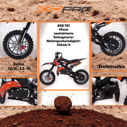 KXD 701 49cc Dirt Bike Dirtbike CrossBike Enduro children DirtBike pocket 49cc Pitbike PocketBike Motocross motorcycle Motorsport Pocket Vollcross Crossbike (orange)
