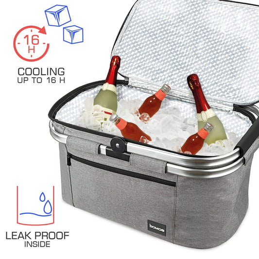 Bomoe 32-liter collapsible cooling basket - shopping basket with 2x cool packs for on the go - outdoor picnic basket waterproof with 16h cooling function foldable carrying handle cooler bag - Icebreezer K47