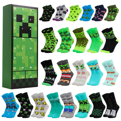Minecraft Advent Calendar 2025 Children Teenagers Christmas Countdown Calendar Socks with 24 Cool Creeper Socks Gifts for Kids