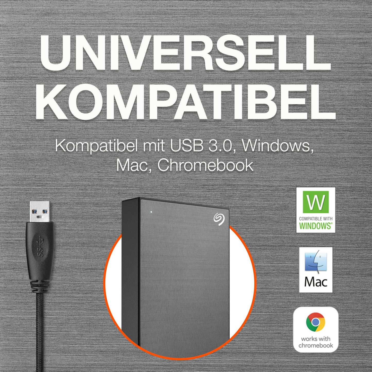 Seagate One Touch 2TB portable external hard drive, hardware encryption with password access, compatible with PC, Notebook, Mac, Xbox One & Series, PS4, PS5, USB 3.0, Space Gray color, includes Rescue Service, model STKY2000404