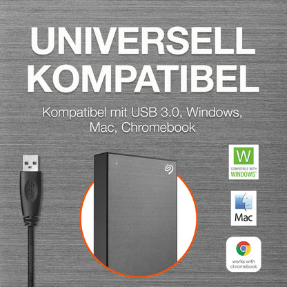 Seagate One Touch 2TB portable external hard drive, hardware encryption with password access, compatible with PC, Notebook, Mac, Xbox One & Series, PS4, PS5, USB 3.0, Space Gray color, includes Rescue Service, model STKY2000404