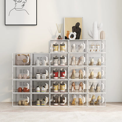 SEE SPRING 12-Pack Shoe Storage Boxes, Shoe Organizer for Closet, clear Plastic, Stackable Shoe Bins, Foldable Sneaker Container, Garbage Bin Holder (clear)