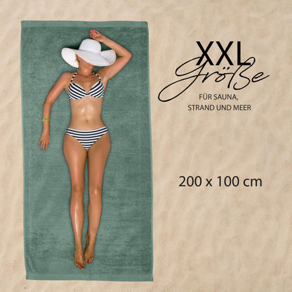 Hausfelder sauna towel XXL 100x200 cm, sauna towel large, unisex sauna towel, 100% cotton (Light green, sauna towel XXL 100x200cm)