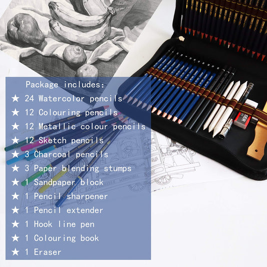 CROSS Colored Pencils Set for Adults, 24 Watercolor Brush Pens, 12 Colored Pencils, 12 Metallic Brush Pens, 12 Pencils and Accessories for Experienced Artists, Professionals, and Colorists.