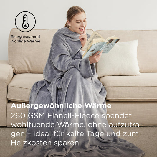 BEDSURE Blanket with Sleeves - Gifts for Women and Men, Cozy Sleeve Blanket & Sofa Blanket for Adults, Soft Full Body Blanket to Wear, Portable Throw Blanket, 150x200cm, Grey