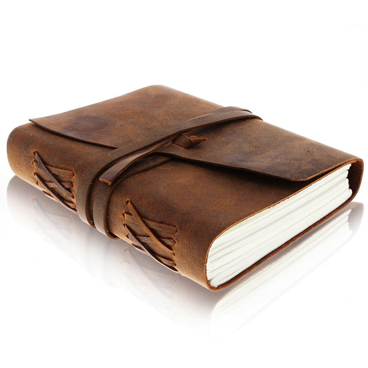 Moonster Leather Notebook Journal - Antique leather bound notebook for writing - Blank Paper 20x15cm - great for art, as a sketchbook, or travel journal