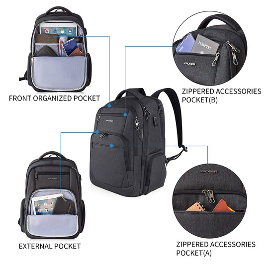 KROSER Laptop Backpack Men 17.3'' Business Backpack School Backpack Large Waterproof Bags Travel Backpack Daypack for College/Men/Women Black MEHRWEG