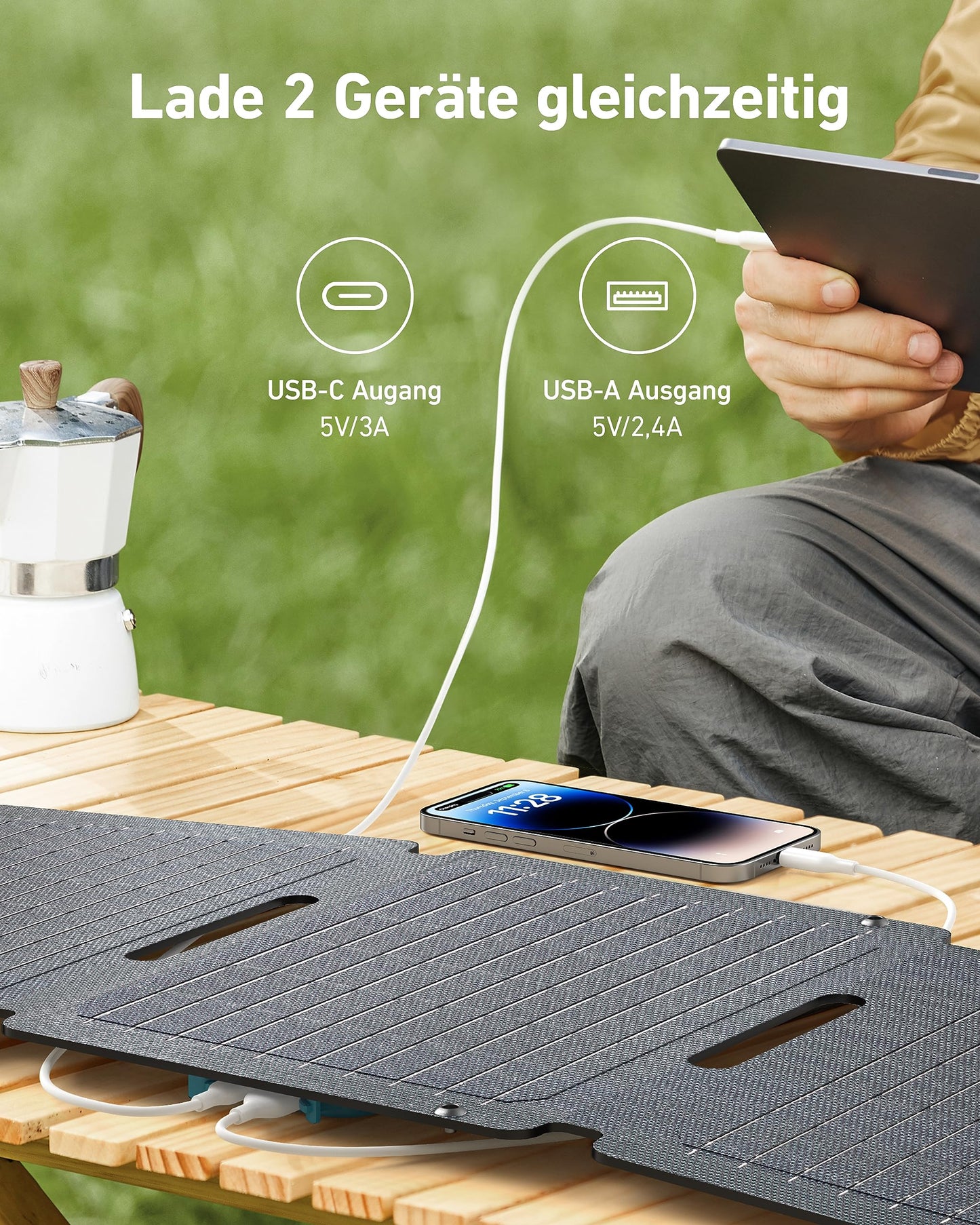 Anchor SOLIX PS30 Folding Solar Panel 30W, portable outdoor solar charger, IP65 Waterproof, fast charging for 2 devices simultaneously, for camping, hiking, outdoor.