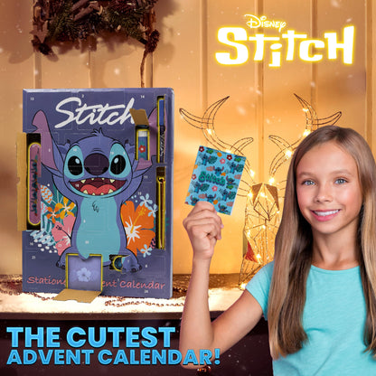 Disney Stitch Advent calendar 2025 for kids and teenagers. Christmas calendar with 24 surprises. Stationery or hair accessories for girls. Great gift idea! (Blue Stitch stationery)