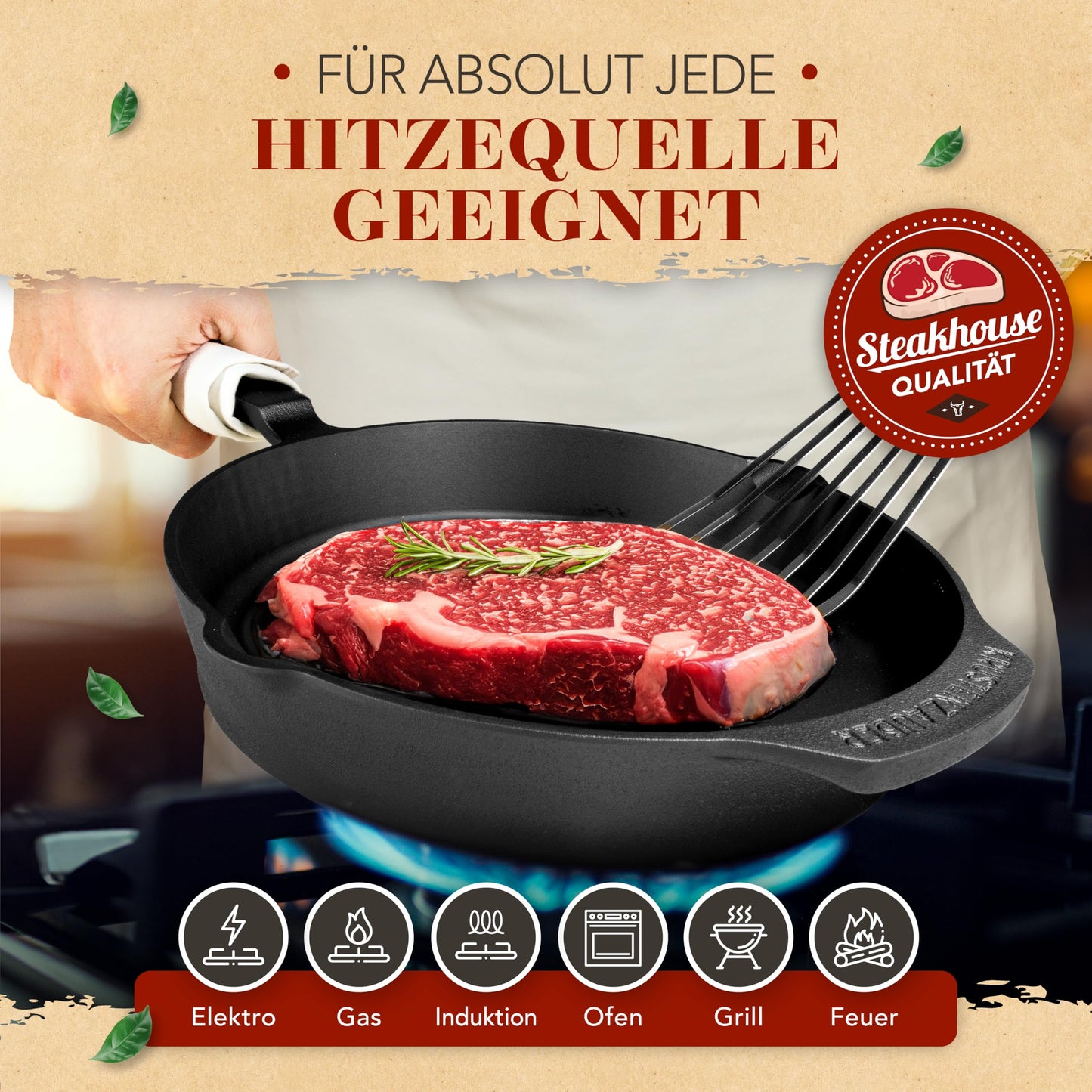 CRUST MAGIC 16+20+24cm cast iron pans induction - Pre-seasoned cast iron pans - Ideal grill pan for induction, iron pan, cast iron pan, frying pan, cast iron skillet pan.