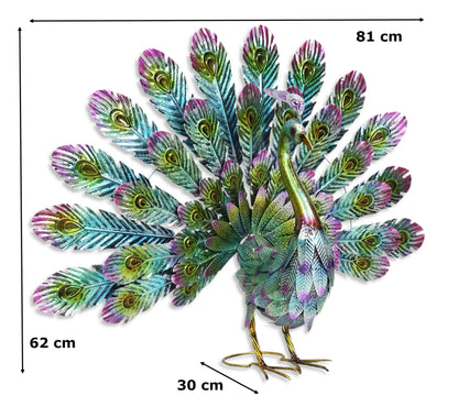 Metal garden figure peacock colorful 81 x 62cm deco sculpture garden decoration animal figure