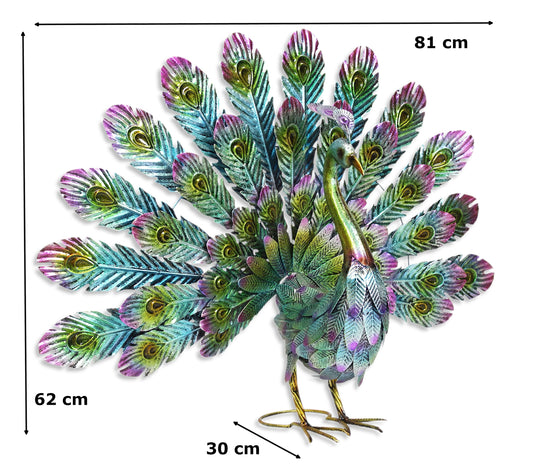 Metal garden figure peacock colorful 81 x 62cm deco sculpture garden decoration animal figure