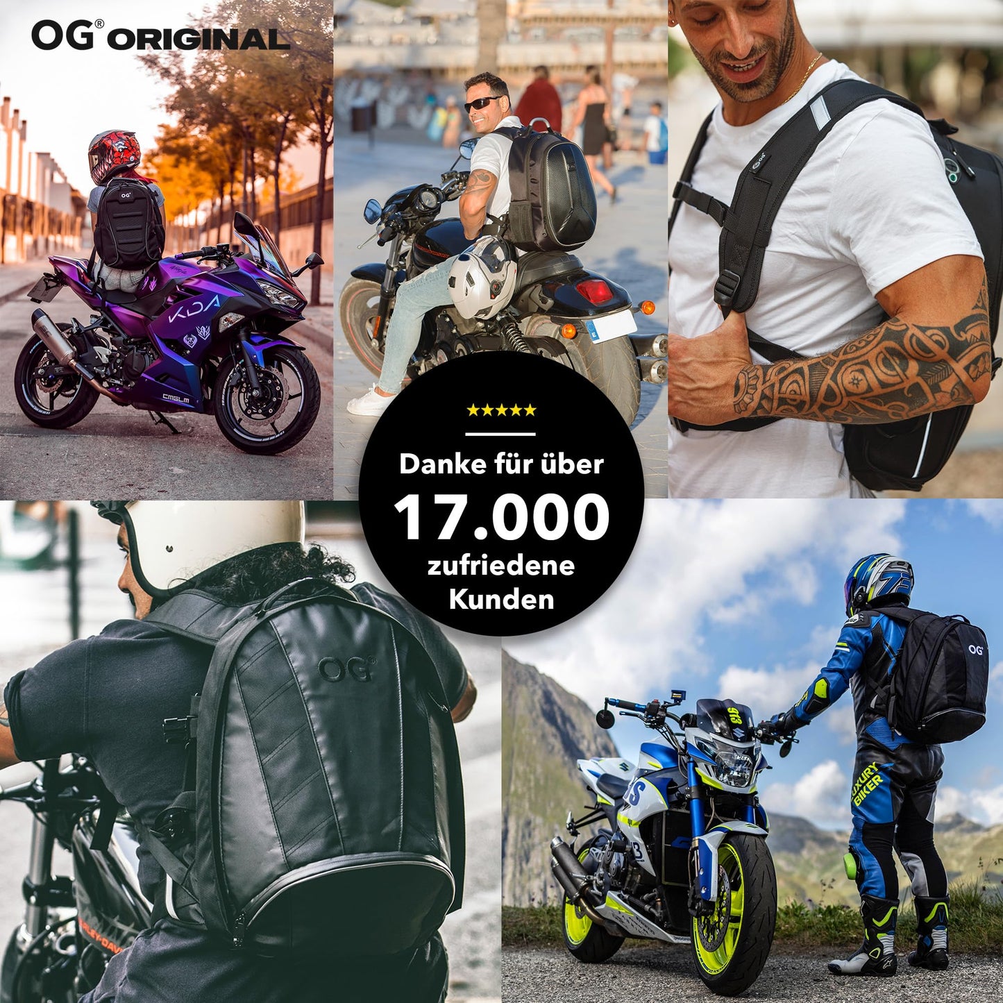 OG Original EZ-RiderPRO Motorcycle Backpack Black Expandable 28-35L, Motorcycle Helmet Bag, Helmet Carrying Strap, Waterproof, Laptop Compartment, Reflective, Black Logo