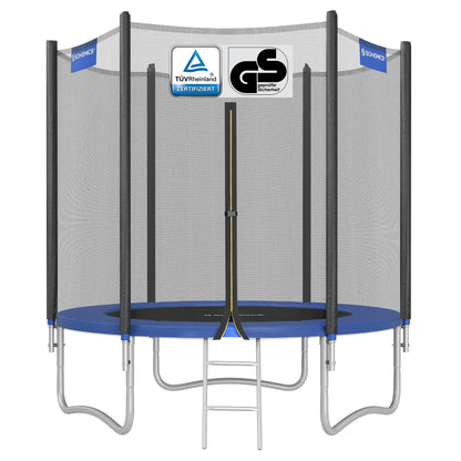 SONGMICS Trampoline Outdoor Ø 183 cm, garden trampoline for kids with safety net, padding, ladder, 180 cm high straight poles, steel frame, black-blue STR061Q01