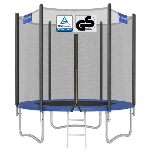 SONGMICS Trampoline Outdoor Ø 183 cm, garden trampoline for kids with safety net, padding, ladder, 180 cm high straight poles, steel frame, black-blue STR061Q01