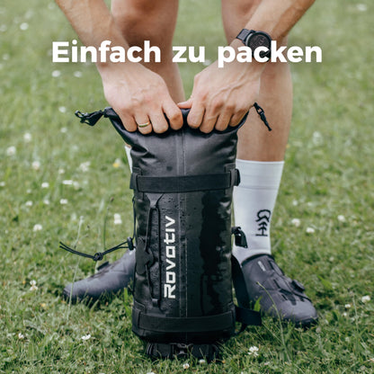 Rovativ® Bikepacking handlebar bag [9.5 liters] 100% waterproof - handlebar roll - extra secure grip - robust TPU fabric - for gravel bike, road bike, MTB.