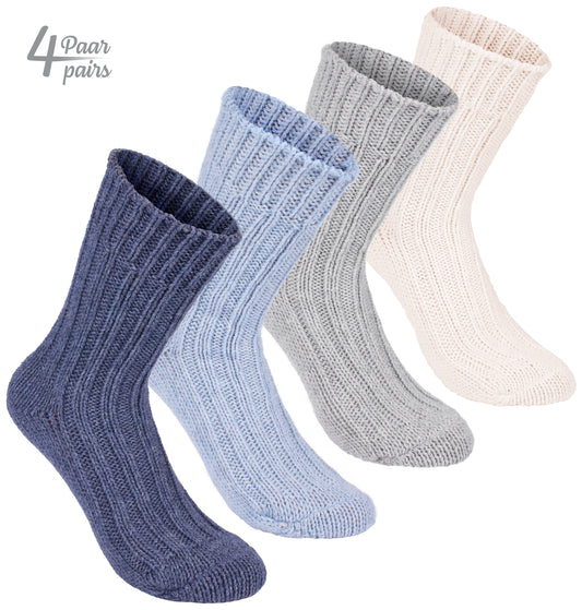 BRUBAKER 4 Pairs of Alpaca Socks with Alpaca Wool - Winter Sock Set for Women and Men - Blue Gray Beige - Size 35-38