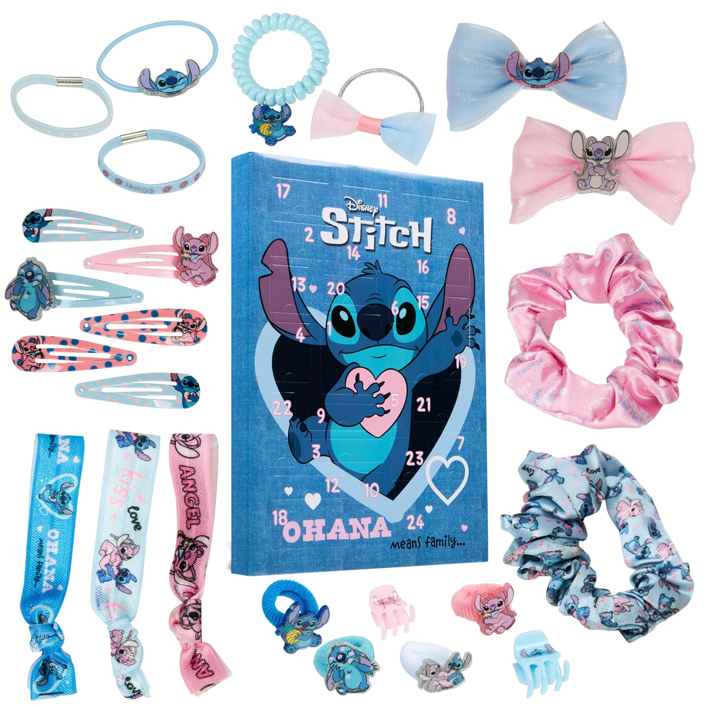 Disney Stitch Advent Calendar 2025 Girls Sweet Christmas Countdown Calendar with 24 Surprises Hair Accessories Children Gift Idea (Blue)