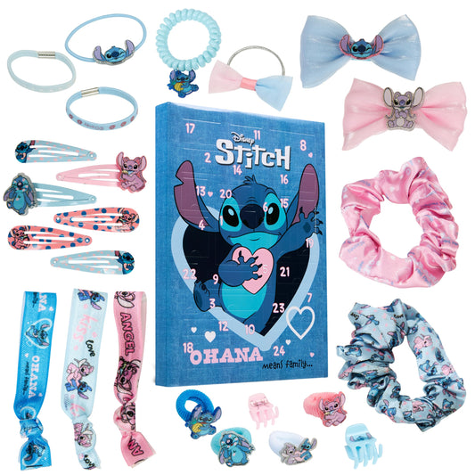 Disney Stitch Advent Calendar 2025 Girls Sweet Christmas Countdown Calendar with 24 Surprises Hair Accessories Children Gift Idea (Blue)