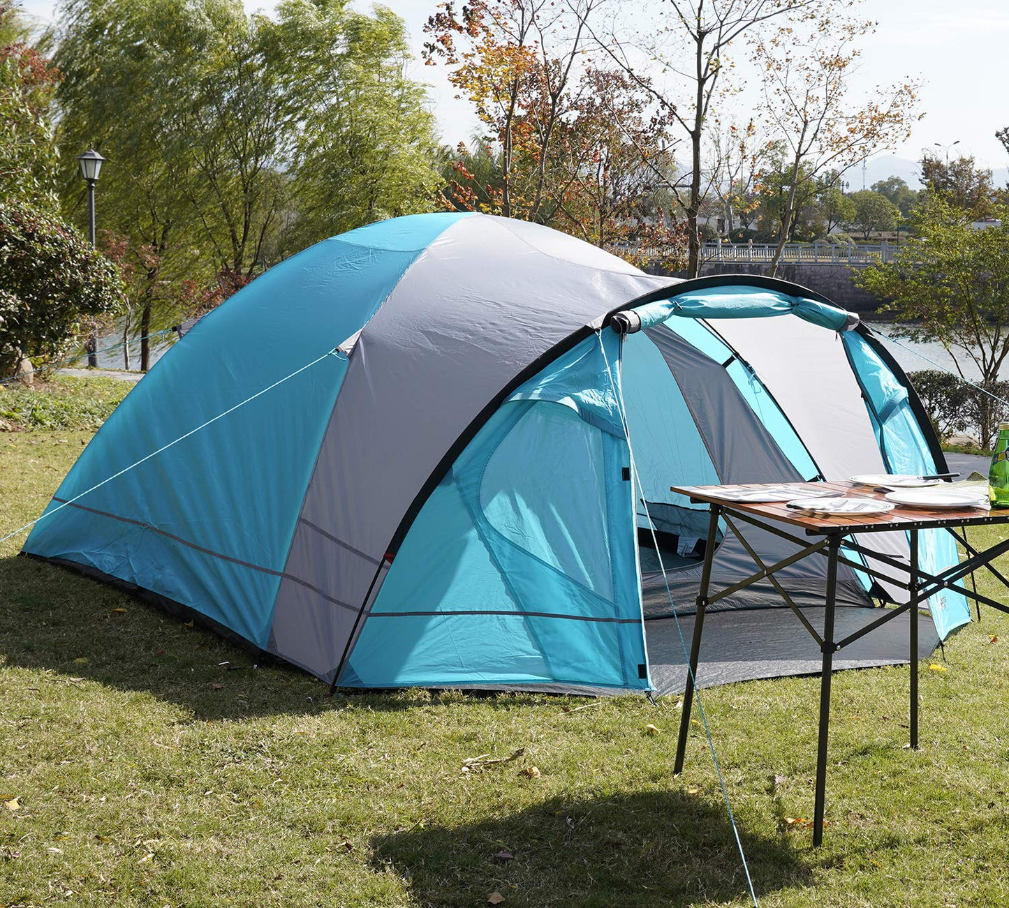 Portal tent for 3-4 people camping, waterproof with 4000mm dome tent and vestibule. Family tent, festival tent for camping, travel, garden.