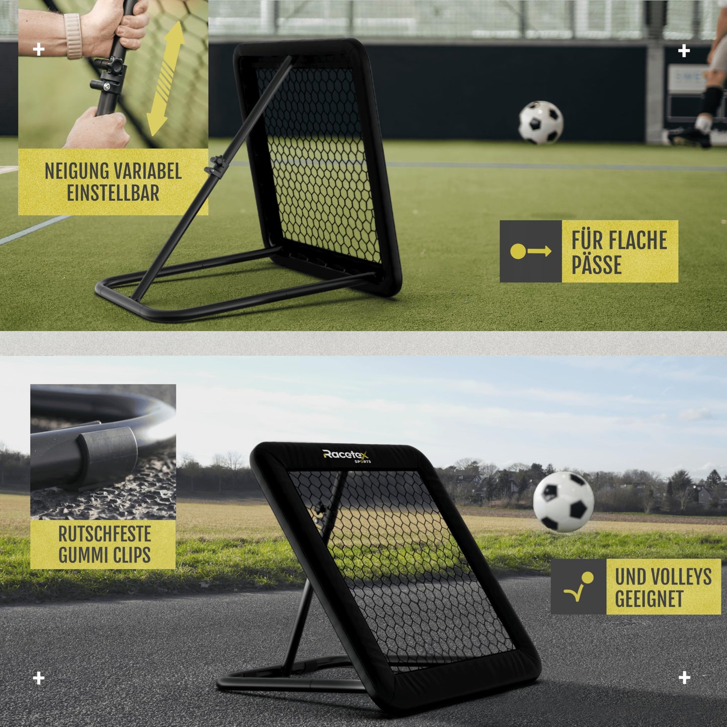 Racetex Rebounder for soccer 100x100 cm [WITH Cover] - Soccer Rebounder with durable construction - Continuously adjustable - Soccer for shooting, passing, and ball reception training (Black).