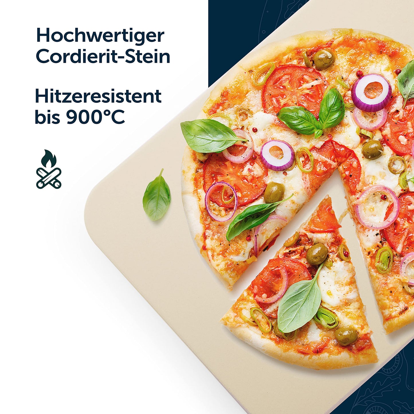 Blumtal Pizza Stone for Oven & Grill - Rectangular, made of cordierite stone up to 900°C - Pizza stone for bread & pizza.