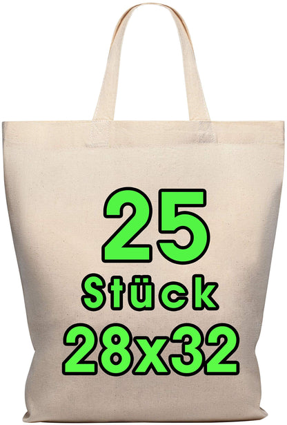25 PIECES Cotton Bag 28 x 32 cm - Medium Jute Bag - Natural Pharmacy Bag, Tote Bag, Yarn Bag Gift Bag ÖKO-TEX® certified unprinted fabric bag, short handles for painting and printing.