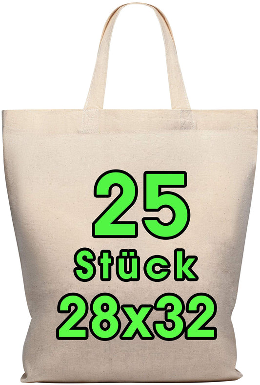 25 PIECES Cotton Bag 28 x 32 cm - Medium Jute Bag - Natural Pharmacy Bag, Tote Bag, Yarn Bag Gift Bag ÖKO-TEX® certified unprinted fabric bag, short handles for painting and printing.