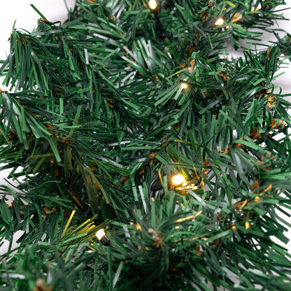 5-meter fir garland with 80 LED lights, expandable, powered by electricity, optional timer, includes 10-meter power cable, suitable for indoor & outdoor use, artificial decor garland with warm-white lighting.