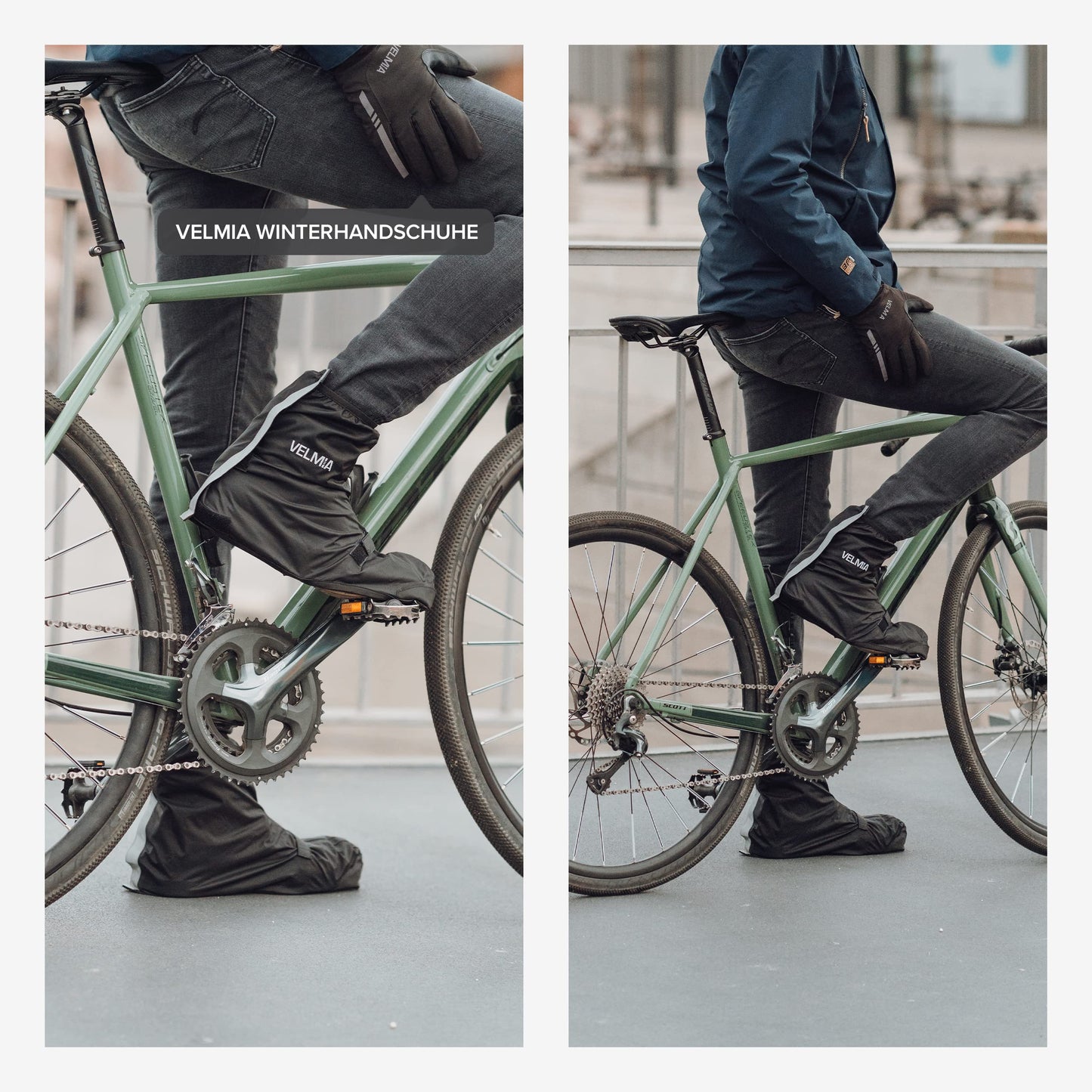 VELMIA Shoe Covers Waterproof Black I Rain Protection for Shoes on Bike with Reflective Material and Reinforced Toe I Rain Shoe Covers Bike