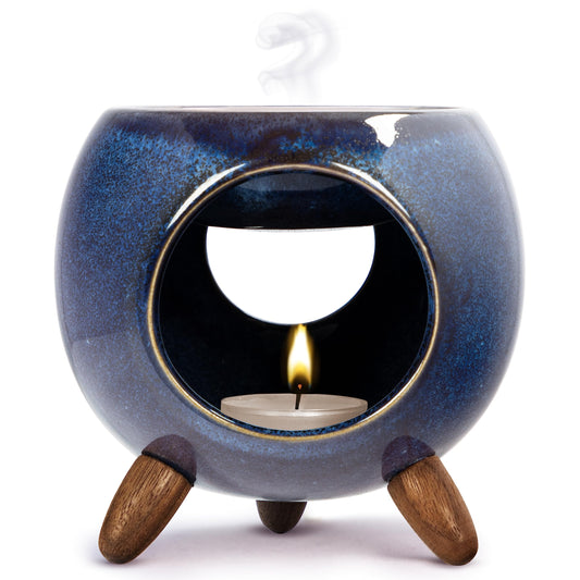 Kaloogo Sabai Scent Ceramic Oil Diffuser - Elegant fragrance light - Stable design - perfect heat release - high-quality tea light diffuser for scent wax and oil (ocean blue)