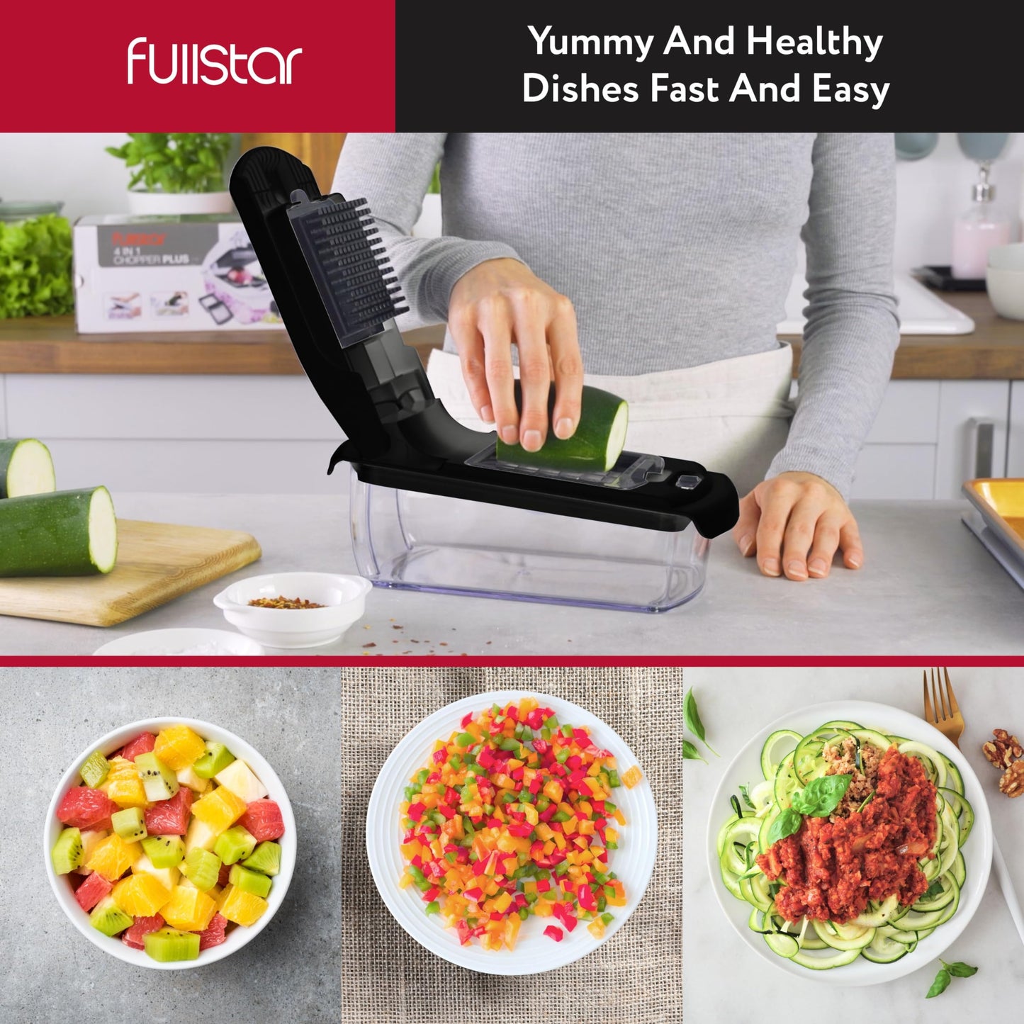 Vegetable slicer, spiralizer, vegetable grater - vegetable chopper, onion cutter, potato slicer, fruit slicer - Vegetable Chopper Cutter Dicer (2-in-1 - Black)
