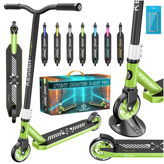 KESSER® Stunt Scooter X-Limit-Pro 360° steering fun scooter with stand, ABEC 9 bearings, 110mm PU wheels, kick scooter for children and adults.