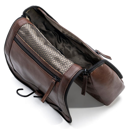 FARMHOOD Memphis Women/Men Leather Toiletry Bag | large cosmetic bag with hook for hanging | many compartments with zipper | Beauty case 27 cm with zipper on the back