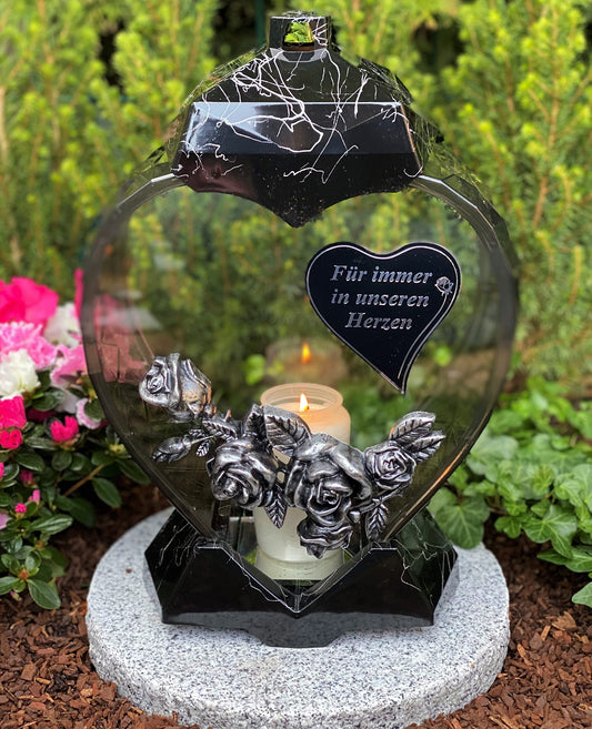 Grave lamp lantern heart shape with inscription "Forever in our hearts" grave light candle grave candle grave decoration 33 cm H.! Grave ornament New model incl. candle, black