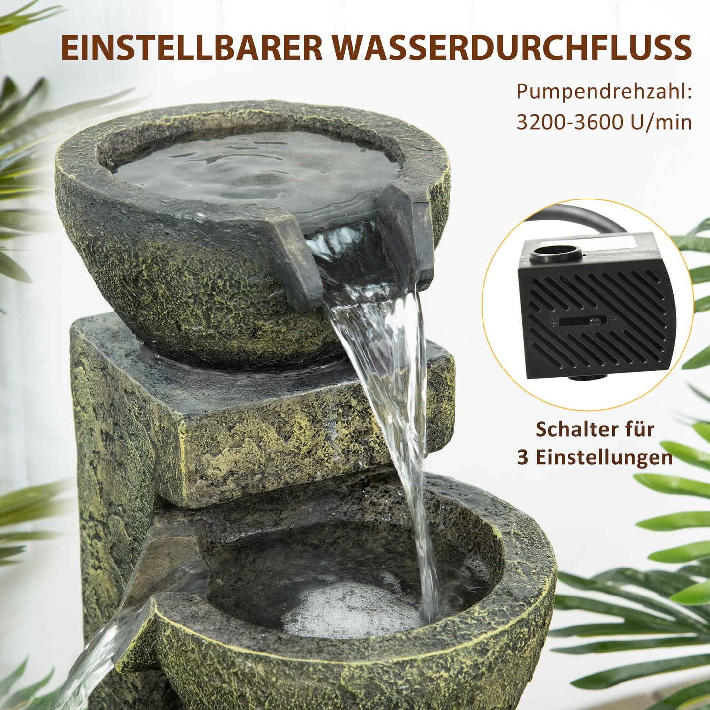 Outsunny resin outdoor fountain with adjustable flow decoration basin 4-tier ornamental fountain for garden patio lawn 25cm x 24cm x 60cm black