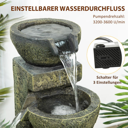Outsunny resin outdoor fountain with adjustable flow decoration basin 4-tier ornamental fountain for garden patio lawn 25cm x 24cm x 60cm black