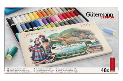 Gütermann creative Nostalgia Box with 48 spools of Sew-All thread 100 m in various colors